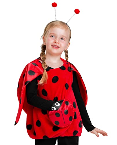 IKALI Marienkäfer-Kostümweste für Kinder, Marienkäfer, Halloween, Kostüm, Mädchen, Buchwoche, Kostüm mit Flügeln, Stirnband, 3 Stück, 7-8 Jahre von IKALI