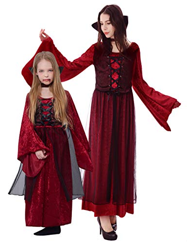 IKALI Vampir Kostüm Kinder Mädchen, Gothic Kurz Königin Kapuzen Robe mit Kragen für Halloween 3-4Jahre von IKALI