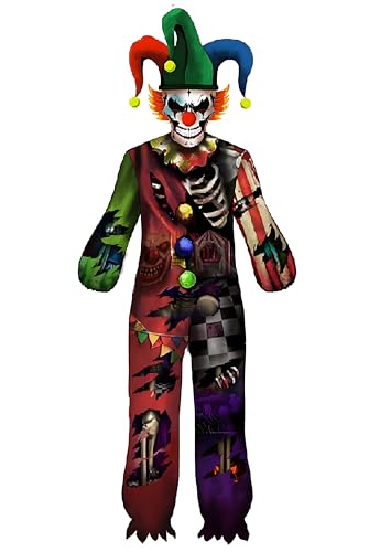 IKALI Zombie Clown Kostüm für Erwachsene Halloween Gruseliger Böser Killer Skelett Zirkus Clown für Rollenspiel mit Hut M von IKALI