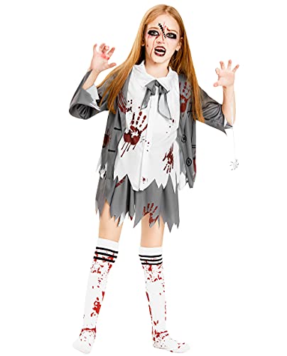 IKALI Zombie Schüler Kostüm für Mädchen Halloween Verrücktes Kleid Outfit Kinder Schüler tot Thema Party Passen 5 Stücke 12-14 Jahre von IKALI