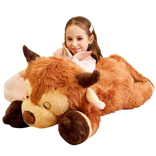 IKASA Groß Hochlandkuh Kuh Kuscheltier Riesen Stofftier,85cm Gross Plüschtier Riesige Plüsch Spielzeug Jumbo Plüschtiere,Geschenk für Kinder von IKASA