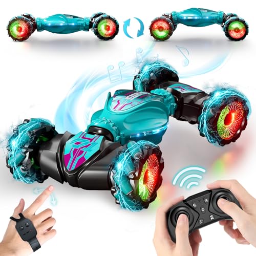 IKIDSUN Ferngesteuerte Auto mit Handsteuerung, RC Stunt Car, 2,4 GHz 4WD 360°Doppelseitige Rotierende Ferngesteuertes Auto mit Musik für Junge Mädchen ab 8 9 10 12+ Jahre, Geschenke Für Kinder von IKIDSUN