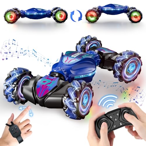 IKIDSUN Ferngesteuertes Auto, Ferngesteuerte Auto mit Handsteuerung, 4WD 2.4GHz 360° Drehung Stunt Drift RC Auto mit Musik für Junge Mädchen ab 8 9 10 12+ Jahre, Geschenk Spielzeug, Blau von IKIDSUN