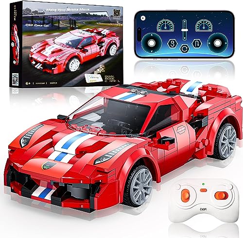 IKIDSUN Ferngesteuertes Auto Bausteine, 2.4 GHz Ferngesteuerte & APP Gesteuerte Technik RC Rennwagen,306 Teile STEM RC Fahrzeug Bausteine Spielzeug Geschenke für Kinder Jugendliche 6-12 Jungen Mädchen von IKIDSUN