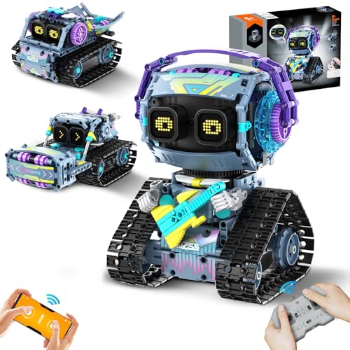 IKIDSUN Technik Roboter Kinder für Jungen, 3 in 1 Roboticset mit App & Fernsteuerung, Gitarrist-Roboter/Transport/Straßenwalze Programmierbares Bauspielzeug, Geschenke für Jungs Mädchen 6-12+ Jahre von IKIDSUN