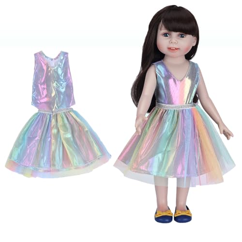 IKOPFLN Regenbogen Kleid, Puppenkleid für 35-45 cm Puppen,Puppenkleidung 35-43 cm,18 Zoll Puppenkleider Puppenzubehör(Keine Puppe) von IKOPFLN