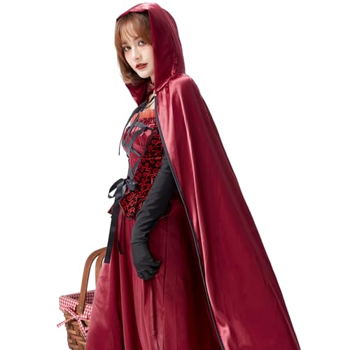 IKSAMY Rotkäppchen Erwachsene Karneval Kostüm Damen - Faschingskostüme rotkäppchen mit Umhang und Handschuhen, Hexenkostüm Little Red Riding Hood Outfit für Fasching Halloween Cosplay Carnival (M) von IKSAMY