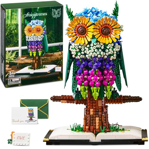 IKUPER Ideas Eule Bauspielzeug mit Blumen, Botanische Sammlung, Home und Zimmer-Deko, 1989 Stück Klemmbausteinen als Geschenk für Erwachsene und Kinder ab 12 Jahren von IKUPER