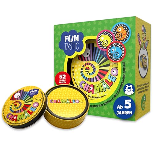 IMAGILAND Chamäleon Kartenspiel – Schnelles Reaktions- & Wahrnehmungs- Spiel mit 52 runden Karten in Metallbox | Farben, Muster & Reflexe | Familienspiel für 2-4 Spieler ab 5 Jahren IMAGILAND Chamäleon Kartenspiel – Schnelles Reaktions- & Wahrnehmungs- Spiel mit 52 runden Karten in Metallbox | Farben, Muster & Reflexe | Familienspiel für 2-4 Spieler ab 5 Jahren von IMAGILAND