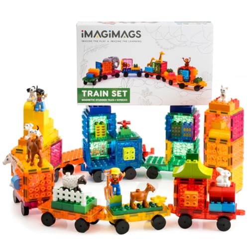 IMAGIMAGS Magnetbausteine, Magnetfliesen, Eisenbahn Set 18 Teile für Jungen Mädchen Kinder, Lernspielzeug, pädagogisches Spielzeug, Kinder ab 3 Jahren von IMAGIMAGS