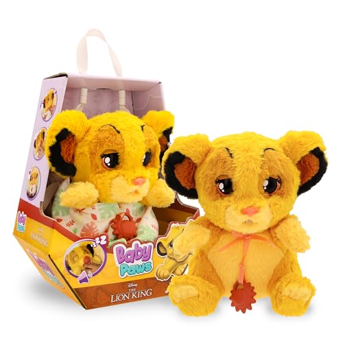 Baby Paws Simba, Interaktives Plüschtier Mit Soundfunktion beim Öffnen und Schließen der Augen, inklusive Einer Tragedecke, Geschenk Spielzeug für Kinder ab 18 Monaten von IMC Toys