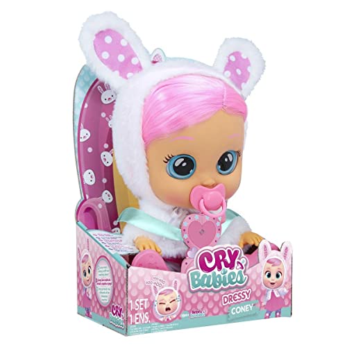 CRY BABIES Dressy Coney das Kaninchen - Interaktive Spiel- & Funktionspuppe, die echte Tränen weint; mit bunten Haaren und an- und ausziehbarer Kleidung - Geschenk Puppe für Kinder ab 2 Jahren von Cry Babies