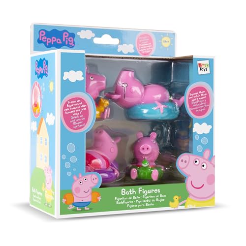 PEPPA PIG Packung mit 4 Figuren | Badespielzeug mit 4 Puppen, die im Wasser schwimmen - Geschenk für Baby, Junge und Mädchen ab 18 Monaten von IMC Toys