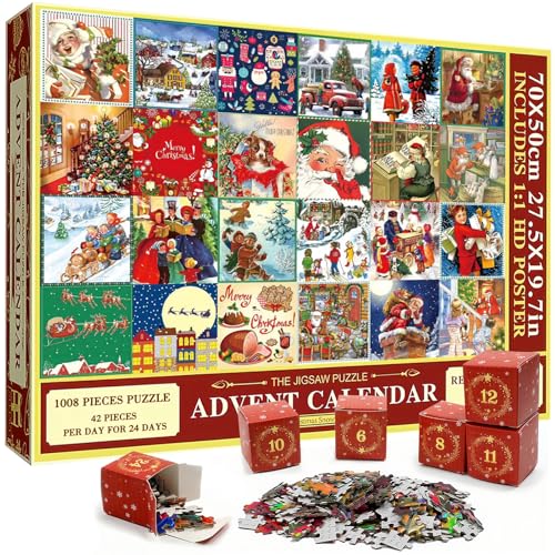 IMCUAMK Weihnachtspuzzle Puzzleteile Puzzle für Erwachsene, Familie oder Jugendliche - Weihnachtstage 1008 Teile, 42 Teile pro Tag für 24 Tage von IMCUAMK