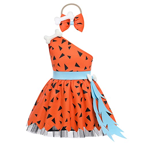 IMEKIS Baby Mädchen Jungen Feuerstein Kleid Kind Steinzeit Halloween Verkleidung Prinzessin Cavewomen Caveman Party Outfit Deluxe Fasching Geburtstag Cosplay Kostüm Orange 3-4 Jahre von IMEKIS