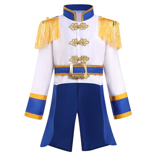 IMEKIS Kind Jungen Halloween Kostüm Prinz Soldat Zirkus Pirat Verkleidung Langarm Fransen Smoking Jacke Frack Karneval Geburtstag Rollenspiel Cosplay Outfit Blau 3-4 Jahre von IMEKIS