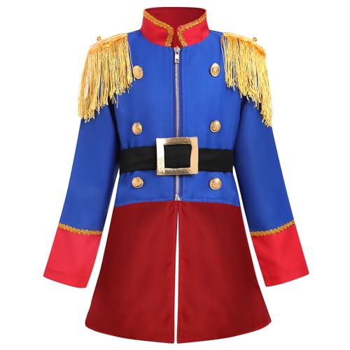 IMEKIS Kind Jungen Halloween Kostüm Prinz Soldat Zirkus Pirat Verkleidung Langarm Fransen Smoking Jacke Frack Karneval Geburtstag Rollenspiel Cosplay Outfit Königsblau 3-4 Jahre von IMEKIS