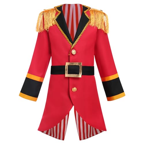 IMEKIS Kind Jungen Halloween Kostüm Prinz Soldat Zirkus Pirat Verkleidung Langarm Fransen Smoking Jacke Frack Karneval Geburtstag Rollenspiel Cosplay Outfit Rot 3-4 Jahre von IMEKIS