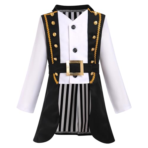 IMEKIS Kind Jungen Halloween Kostüm Prinz Soldat Zirkus Pirat Verkleidung Langarm Fransen Smoking Jacke Frack Karneval Geburtstag Rollenspiel Cosplay Outfit Schwarz 3-4 Jahre von IMEKIS