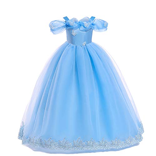 IMEKIS Kind Mädchen Aschenputtel Kostüm Prinzessin Fee Schmetterling Kostüm Geburtstag Halloween Weihnachten Karneval Cosplay Party Outfit Blau 11-12 Jahre von IMEKIS