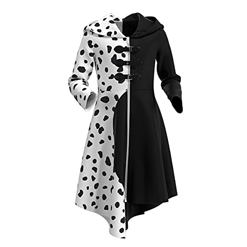 IMEKIS Kind M?dchen Cruella de Vil Kost?m Halloween Weihnachten Dalmatiner Verkleidung Schule Rollenspiel Kleidung Phantasie Wei? Schwarz B?se Geburtstag Cosplay Kleid von IMEKIS