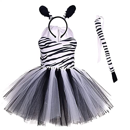 IMEKIS Kinder Baby Mädchen Tier Cosplay Kostüm Prinzessin Verkleidung Zebre Tüll Kleid mit Stirnband und Schwanz 3tlg Halloween Weihnachts Karneval Outfit Weiß 11-12 Jahre von IMEKIS