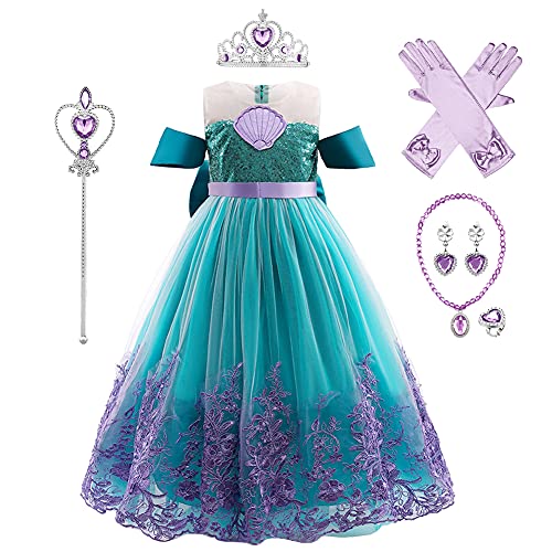 IMEKIS Kinder Mädchen Meerjungfrau Kostüm Prinzessin Halloween Karneval Cosplay Partykleid Pailletten Geburtstagsfeier Tutu mit Fee Zubehör Fasching Outfit von IMEKIS