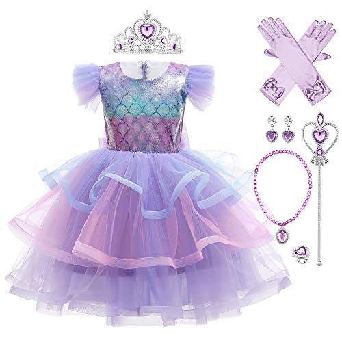 IMEKIS Kinder Mädchen Meerjungfrau Kostüm Prinzessin Phantasie Karneval Cosplay Ankleiden Pailletten Geburtstagsfeier Tutu mit Fee Zubehör Outfit von IMEKIS