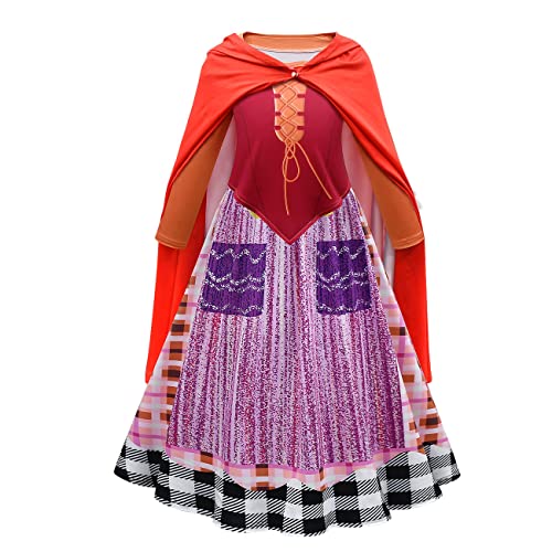 IMEKIS M?dchen Halloween Teufel Hexe Kost?m Winifred Sarah Mary Sanderson Fancy Cosplay Kleid Prinzessin B?se K?nigin Ankleiden mit Umhang Kind Geburtstag Karneval Party Outfit Rot 6-7 Jahre von IMEKIS