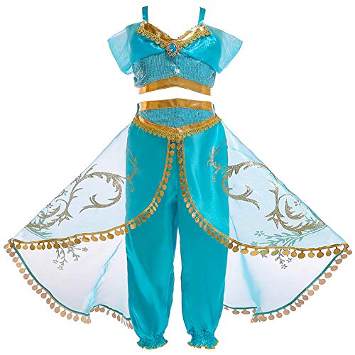 IMEKIS Mädchen Jasmin Kostüm Prinzessin Paillette Aladdin Arabische Tanzkleid Kinder Märchen Halloween Fest Verkleidung Weihnachten Karneval Cosplay Fasching Geburtstag Party Outfit Blau 7-8 Jahre IMEKIS Mädchen Jasmin Kostüm Prinzessin Paillette Aladdin Arabische Tanzkleid Kinder Märchen Halloween Fest Verkleidung Weihnachten Karneval Cosplay Fasching Geburtstag Party Outfit Blau 7-8 Jahre von IMEKIS