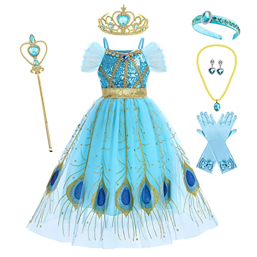 IMEKIS Mädchen Jasmin Kostüm Prinzessin Paillette Aladdin Arabische Tanzkleid Kinder Märchen Halloween Fest Verkleidung Weihnachten Karneval Cosplay Fasching Geburtstag Party Outfit von IMEKIS