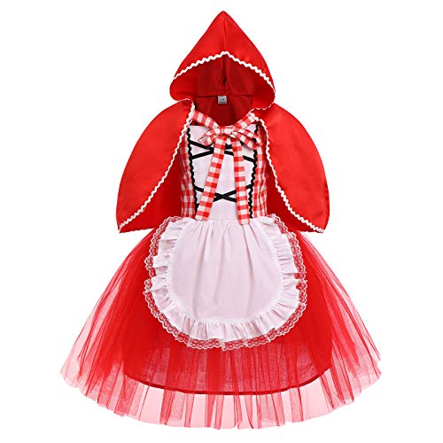 IMEKIS Mädchen Rotkäppchen Kleid Kostüm Prinzessin Cosplay Partykleid mit Kapuzenumhang Festlich Geburtstag Outfit Halloween Weihnachten Karneval Märchen Verkleidung Rot 18-24 Monate von IMEKIS