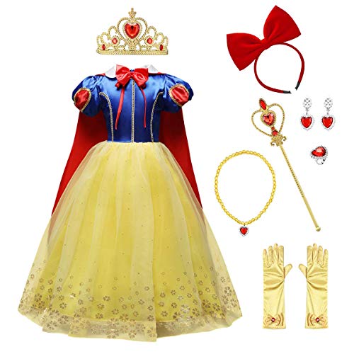 IMEKIS Mädchen Schneewittchen Kostüm Kinder Prinzessin Halloween Karneval Verkleiden Geburtstag Festlich Partykleid Pailletten Weihnachten Cosplay FestKleid mit Umhang Faschingskostüm Blau 3-4 Jahre von IMEKIS