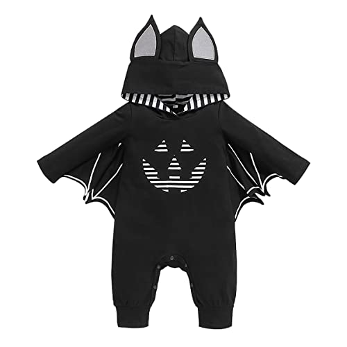 IMEKIS Neugeborenes Baby M?dchen Jungen Halloween Fledermaus Kost?m L?cheln K?rbis Sch?del Skelett Verkleiden Langarm Strampler Bodys mit Hut Fancy Cosplay Party Outfit von IMEKIS