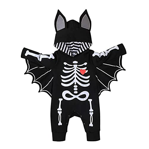 IMEKIS Neugeborenes Baby Mädchen Jungen Halloween Fledermaus Kostüm Lächeln Kürbis Schädel Skelett Verkleiden Langarm Strampler Bodys mit Hut Fancy Cosplay Party Outfit von IMEKIS