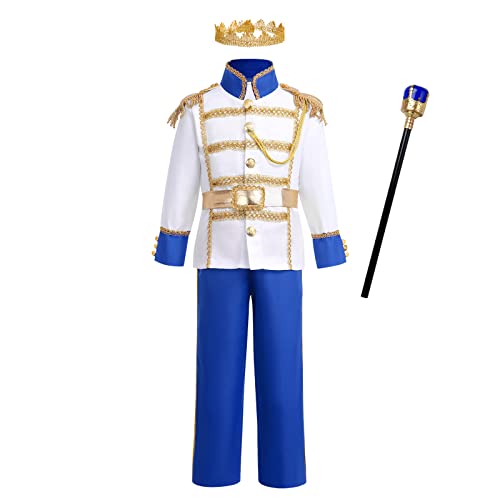 Jungen Halloween Königlich König Kostüm Prinz Charmantes Verkleidung Kinder Langarm Jacken mit Hose Mantel und Krone Zubehör Mittelalter König Set Weihnachten Karneval Party Outfit Blau 3-4 Jahre von IMEKIS