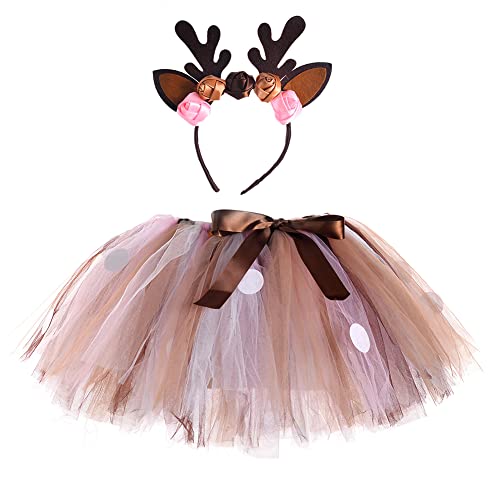 Kind Mädchen Weihnachtskleid Rentier Tutu Rock Weihnachtskostüm Clown ELSA Halloween Karneval Cosplay Kostüm mit Stirnband Flügel Fee Zubehör Outfit für Geburtstagsfeier von IMEKIS