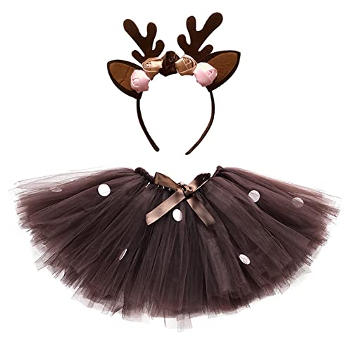 IMEKIS Kind Mädchen Weihnachtskleid Rentier Tutu Rock Weihnachtskostüm Clown Elsa Halloween Karneval Cosplay Kostüm mit Stirnband Flügel Fee Zubehör Outfit für Geburtstagsfeier von IMEKIS