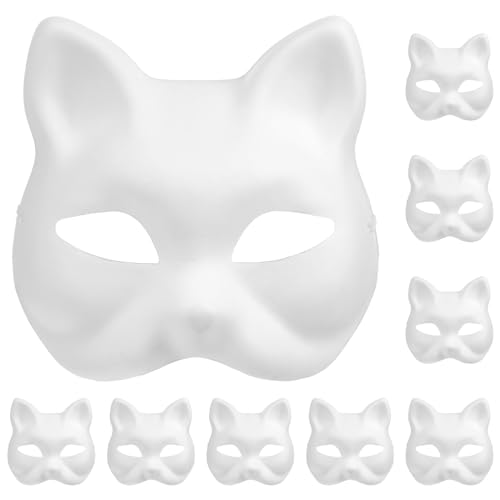 IMIKEYA 10 Stück Katzenmaske, DIY Weiße Papiermasken zum Bemalen, Tiermasken Blanko Katzenmasken zum Bemalen Cosplay Papiermasken Für Halloween Kostüm Maskenball von IMIKEYA