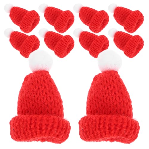 IMIKEYA 10 Stück Mini Strickmützen zum Basteln, Rot Mini Weihnachtsmützen Handwerk Weihnachtsmützen Basteln Deko Santa Hüte Strickmützen für DIY Basteln Christbaumschmuck von IMIKEYA