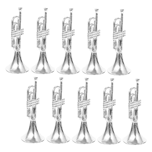 IMIKEYA 10 Stück Musikinstrumentenmodell Lebensechte Trompete Posaune Band Girlande Harfe Kleines Trompetenspielzeug Figuren Neon Spieler Miniaturen Puppe Plastik Silver von IMIKEYA