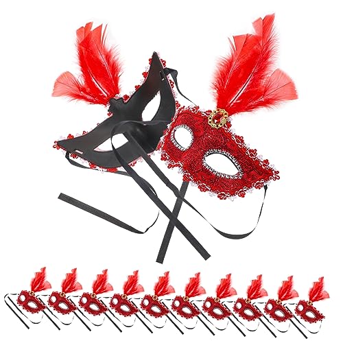 IMIKEYA 12 Stück Festival-Masken für Erwachsene Gesicht Männer maskieren Kostüme the hallow halloween mitgebsel halloween deko Maskerade Maske Requisit Cosplay-Maskerade-Masken Feder rot von IMIKEYA