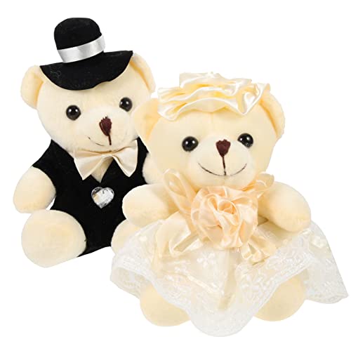 IMIKEYA 2 Stücke Hochzeitsbärenpuppe Hochzeitsgeschenk Plüschbär Brautpaar Plüschbär ausgestopft Zwillingspuppen Figuren Ornamente tragen Bärenverzierung PP Baumwolle Weiß von IMIKEYA