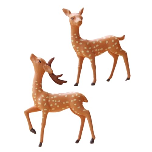 IMIKEYA 2St Sikahirsch-Ornament Miniatur-Rentier Geburtstagsdekorationen mit Tiermotiven Miniatur-Hirschskulptur Animal Figures bescherung Weihnachten Hirsch-Statue Hirschfiguren PVC Brown von IMIKEYA