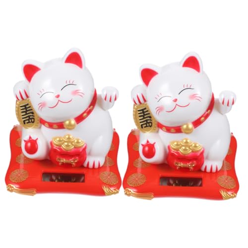 IMIKEYA 2st Solarautos Locken Wohlstand An Katze Winzige Tierfiguren Winkende Katze Japanische Katze Desktop-katzenfigur Chinesische Glückskatze Plastik von IMIKEYA