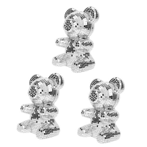 IMIKEYA 3St Spiegelbären-Ornamente Disco-Spiegelkugel Bärenstatue Bär Skulptur Geburtstagsgeschenk hochzeitsdekoration Discokugel-Dekorationen Bären-Disco-Kugel-Dekorationen Glas von IMIKEYA