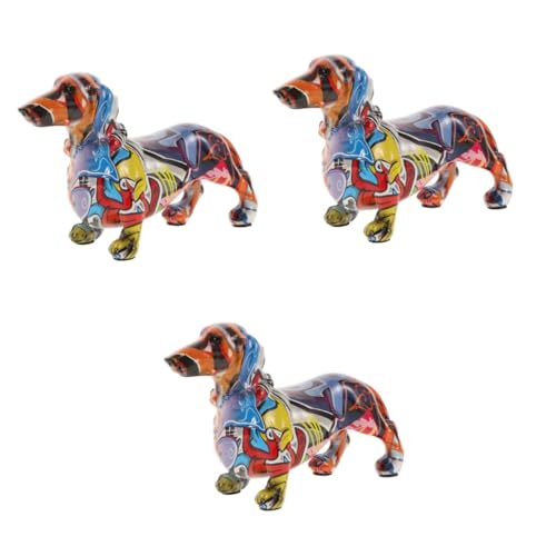 IMIKEYA 3st Dackel-hundeschmuck Welpenfiguren Bunte Kunsttiere Dackel-skulptur Chihuahua-statuen Handgemalter Hund Dackelfigur Sammelbare Tierfiguren Tierstatue Dackel-hundestatue Harz von IMIKEYA