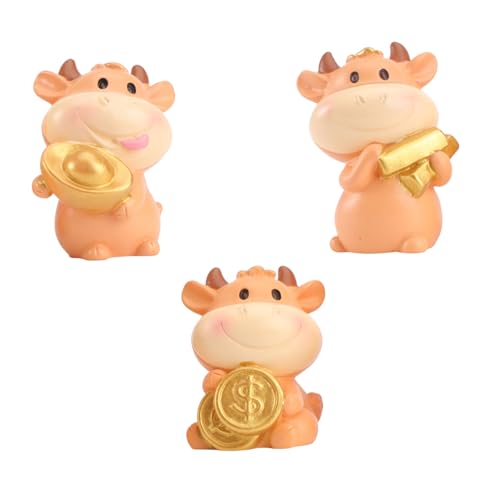 IMIKEYA 3st Süßes Kuh Harz Miniatur-kuhfiguren Auto-armaturenbrett-Figur Ochsenjahreszahl Desktop- Feng Shui Ochse Miniatur-Kuh-Ornament Chinesische Tierkreisfigur Tiere Yellow von IMIKEYA