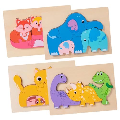 IMIKEYA 4Sätze Puzzle Aus Holz Für Kleinkinder Interaktives Zur Kognitiven Für Jahren Katzen Dinosaurier Wal Und Motiven von IMIKEYA