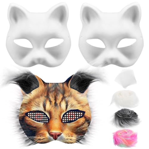 IMIKEYA Diy-Katzenmasken-Set Mit 3 Leeren Katzenmasken Plüsch-Kunstfell Und Augennetz Kostüm-Therian-Katzenmasken Tiermasken Für Kostüm-Maskerade-Halloween von IMIKEYA